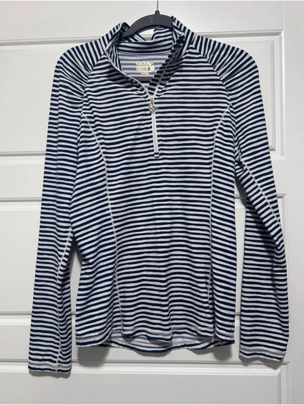 Lilly Pulitzer Navy & White Striped Quarter-Zip Long Sleeve Top